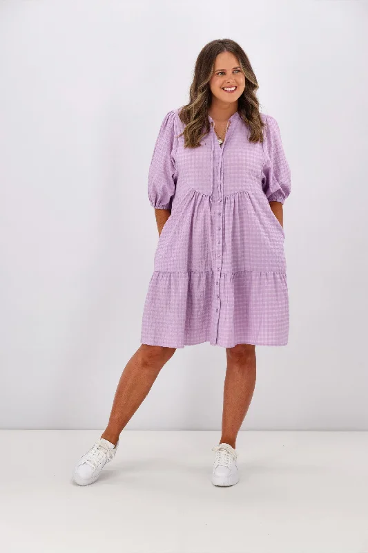 Shine On Label Layton Tiered Gingham Dress Lilac