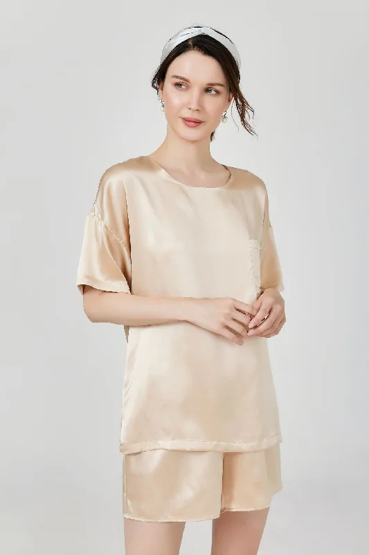 Women Short-length Silk Tee Set