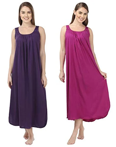 BLAZON Women's Cotton Nighty Slip - Set of 2 (Blueviolet & Vivid Violet)