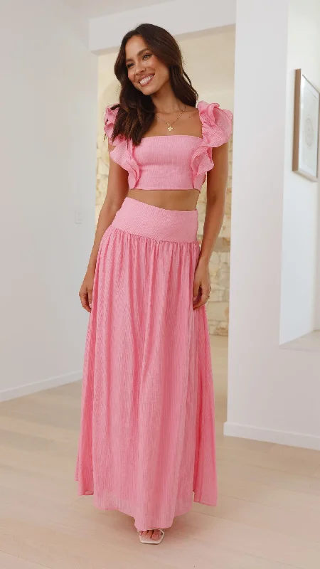 Cachet Top and Midi Skirt Set - Pink