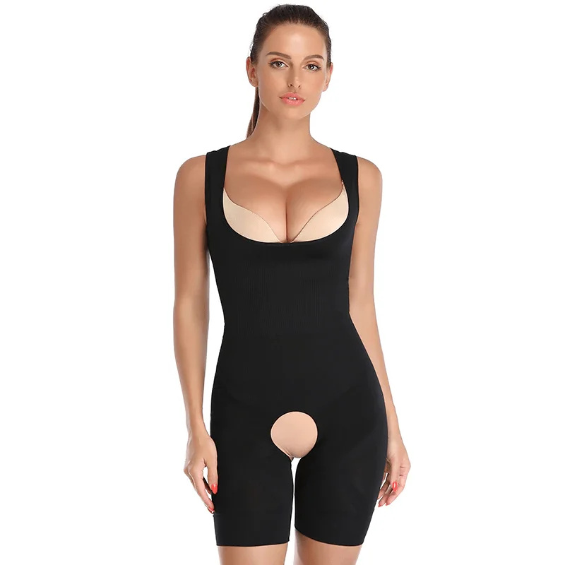 Women Open Bust Sculpting Bodysuit Short With Open Crotch