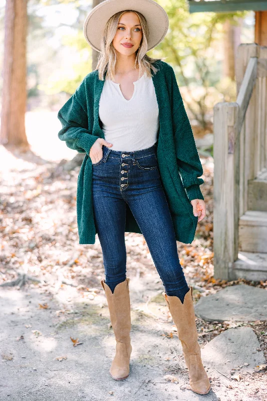 Thinking Of You Dark Green Bubble Sleeve Cardigan