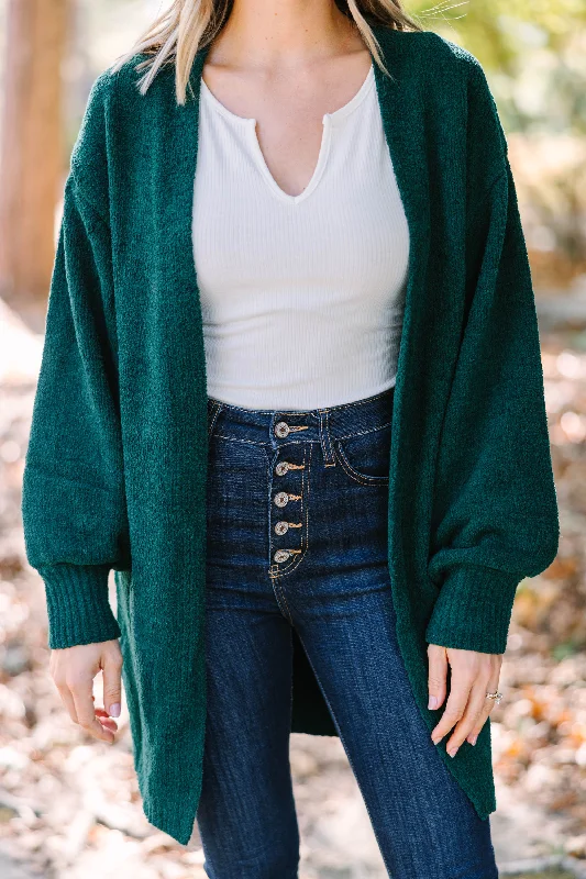 Thinking Of You Dark Green Bubble Sleeve Cardigan